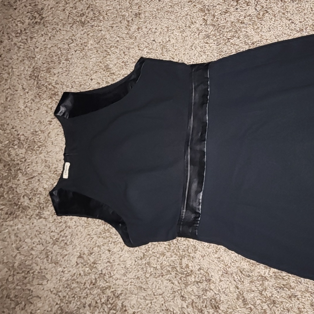 L'AGENCE REAL LEATHER TRIM BLACK SIDE SLIT PENCIL SHEATH DRESS EUC - Picture 6 of 8